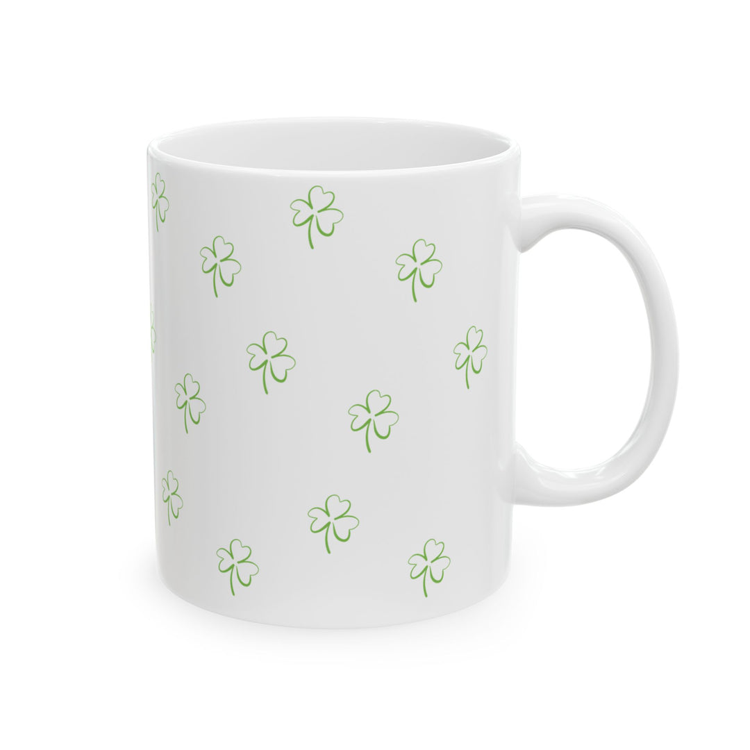 White Lucky Clover 11oz Ceramic Mug, St Patricks Day