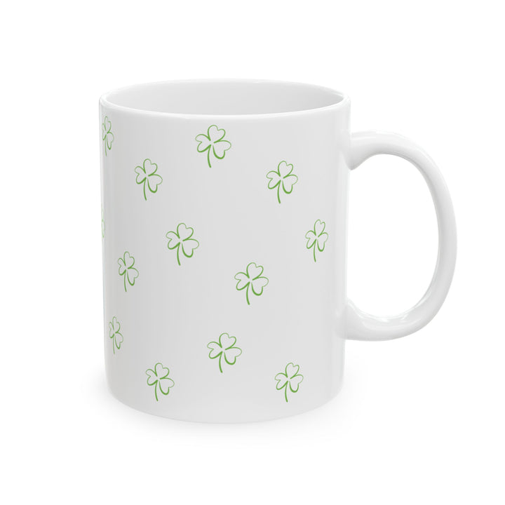 White Lucky Clover 11oz Ceramic Mug, St Patricks Day