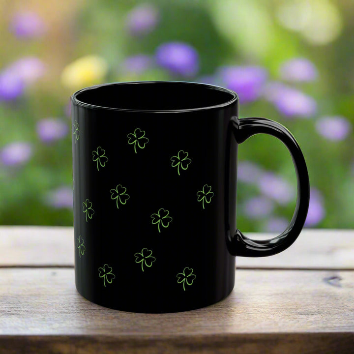 Black Lucky Clover 11oz Ceramic Mug, St Patricks Day