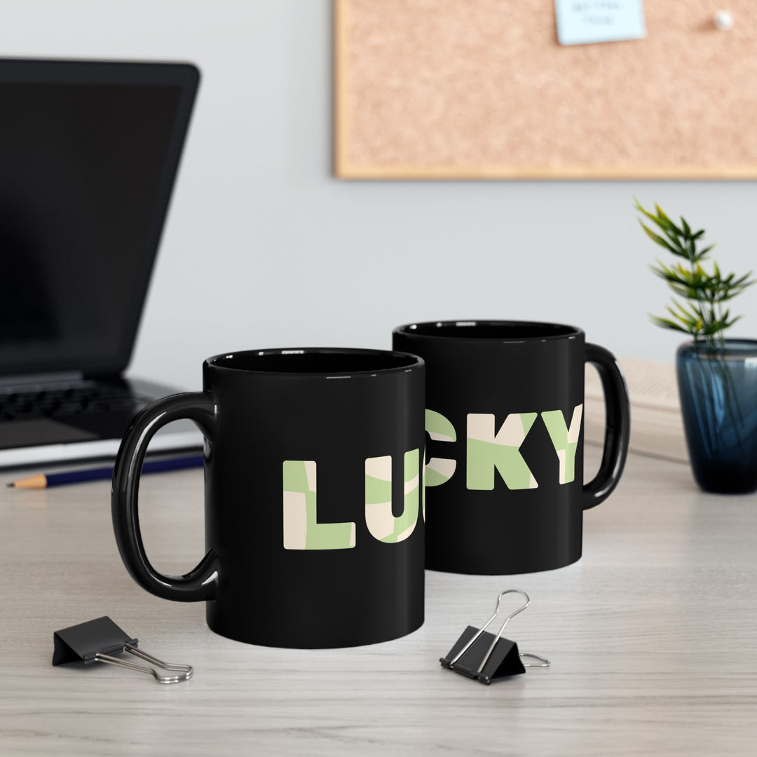 Lucky Vibes Black Ceramic Mug, St Patricks Day 11oz Mug