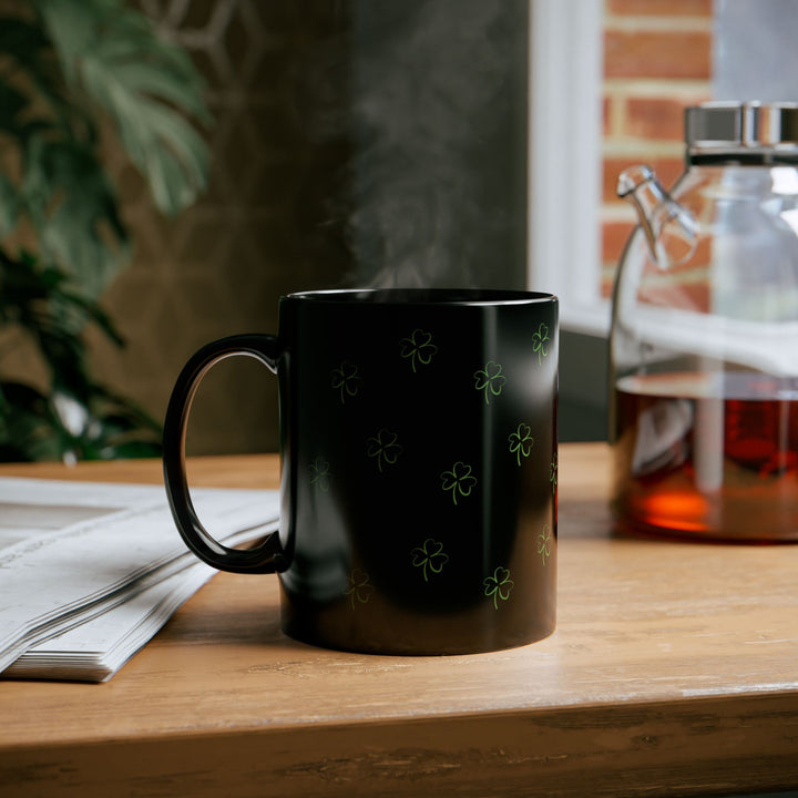 Black Lucky Clover 11oz Ceramic Mug, St Patricks Day