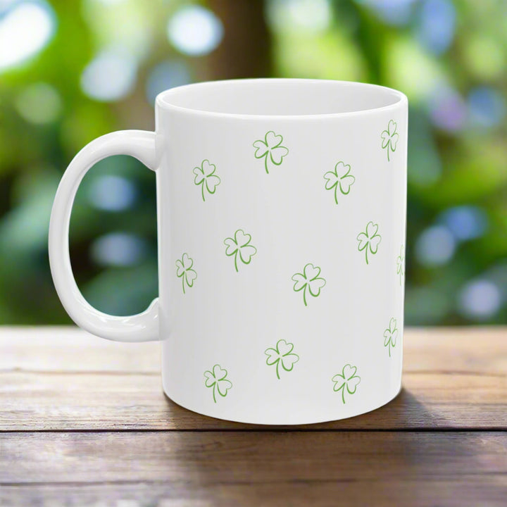 White Lucky Clover 11oz Ceramic Mug, St Patricks Day