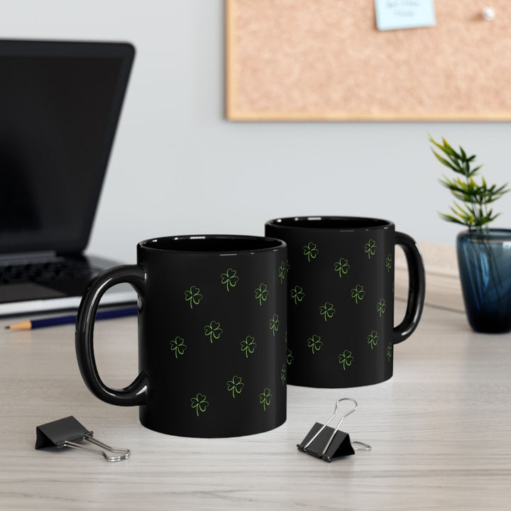 Black Lucky Clover 11oz Ceramic Mug, St Patricks Day