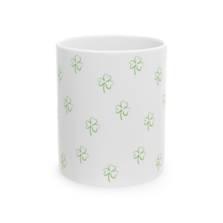 White Lucky Clover 11oz Ceramic Mug, St Patricks Day