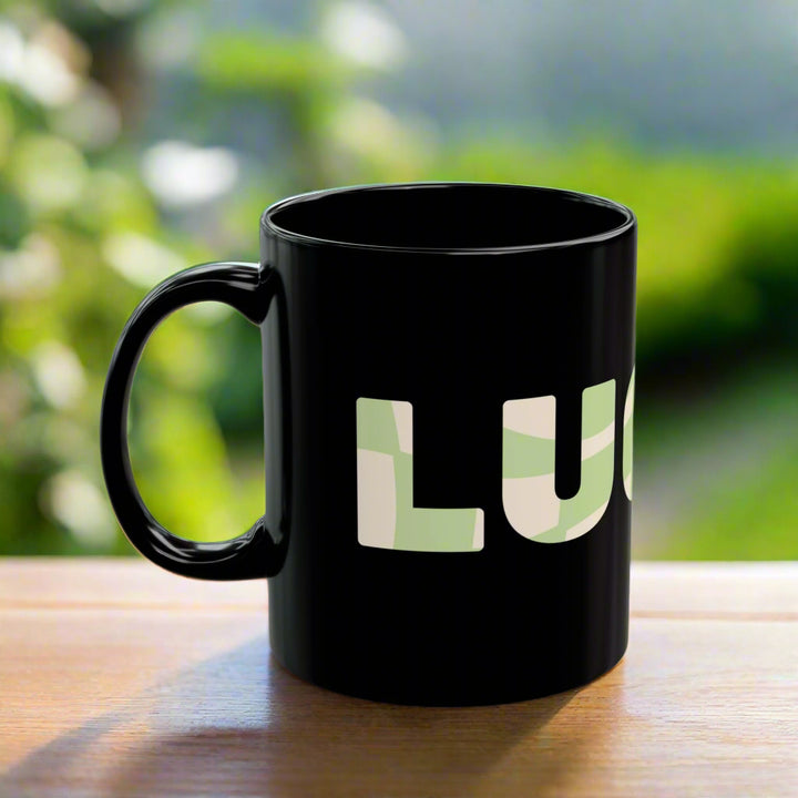 Lucky Vibes Black Ceramic Mug, St Patricks Day 11oz Mug